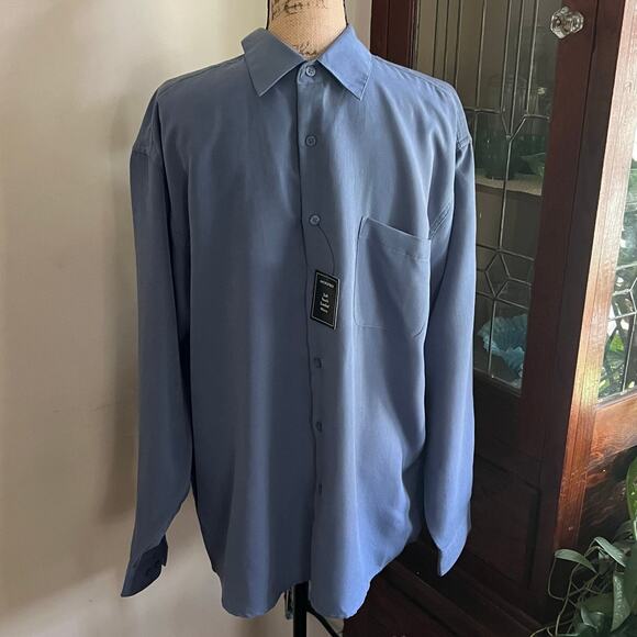 George Slate Blue Button Up Shirt Size L Long Sleeve Microfiber Sueded Normcore - Picture 1 of 17